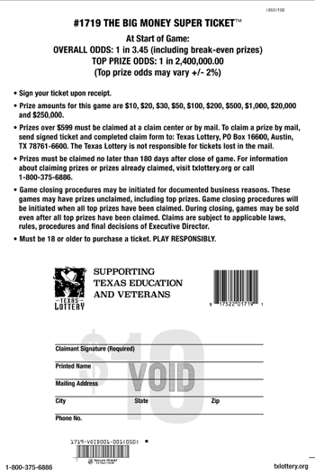 Image of Back of The Big Money Super Ticket™ Ticket