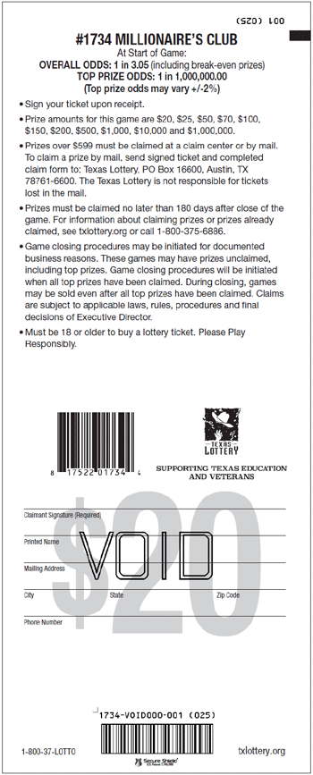 Image of Back of Millionaire's Club Ticket