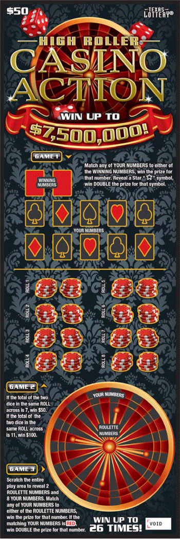 Image of Front of High Roller Casino Action Ticket