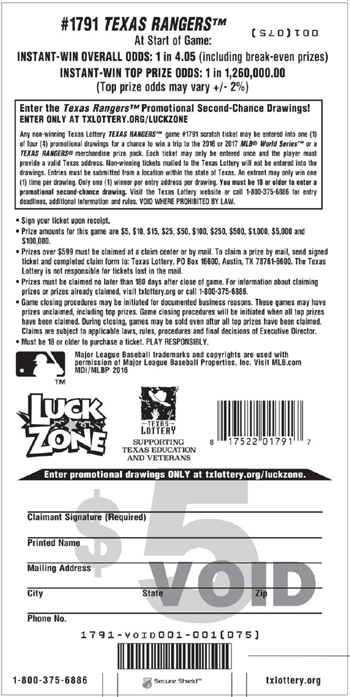 Image of Back of Texas Rangers&trade; Ticket