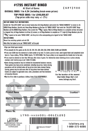 Image of Back of Instant Bingo Ticket