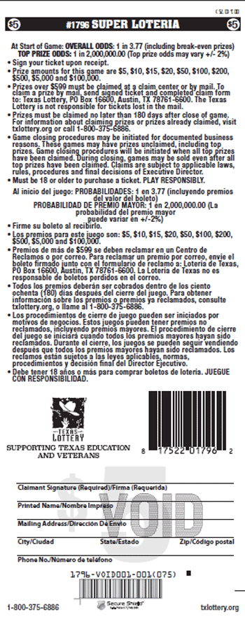 Image of Back of Super Loteria Ticket