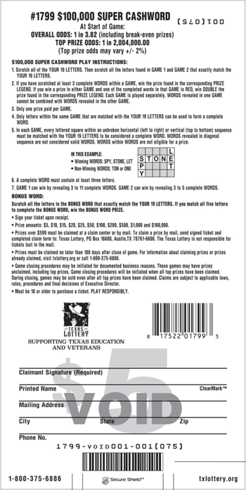 Image of Back of $100,000 Super Cashword Ticket
