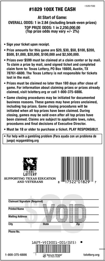 Image of Back of 100X The Cash Ticket