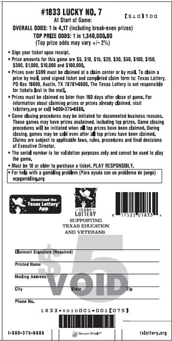 Image of Back of Lucky No. 7 Ticket