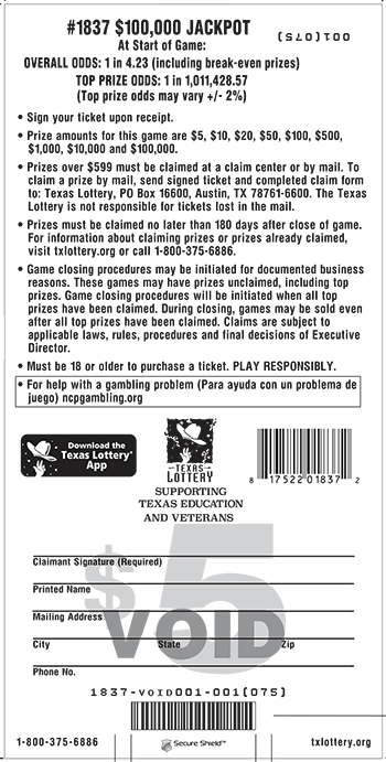 Image of Back of $100,000 Jackpot Ticket