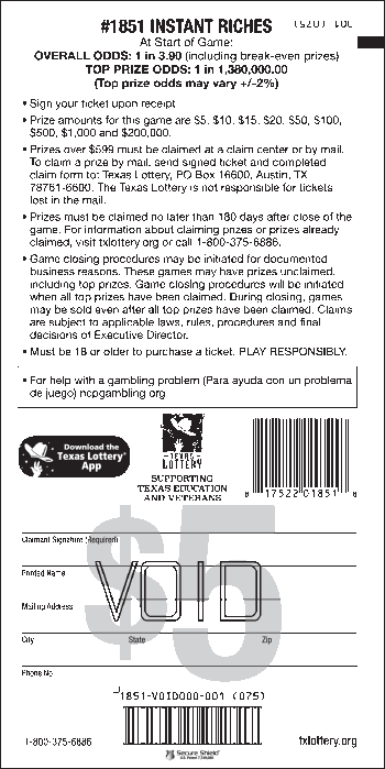 Image of Back of Instant Riches Ticket