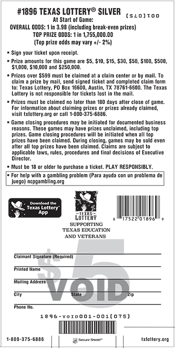 Image of Back of Texas Lottery® Silver Ticket