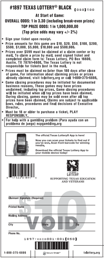 Image of Back of Texas Lottery® Black Ticket