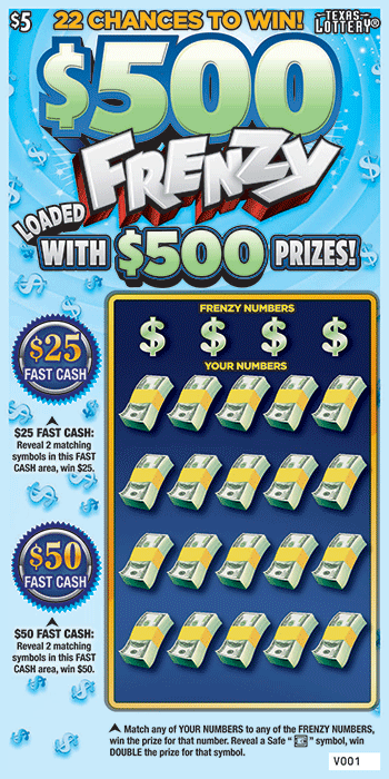 Image of Front of $500 Frenzy Ticket