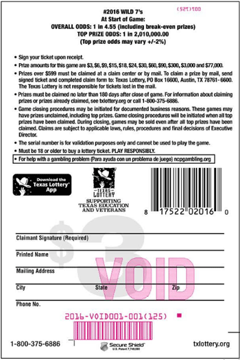 Image of Back of Wild 7's Ticket