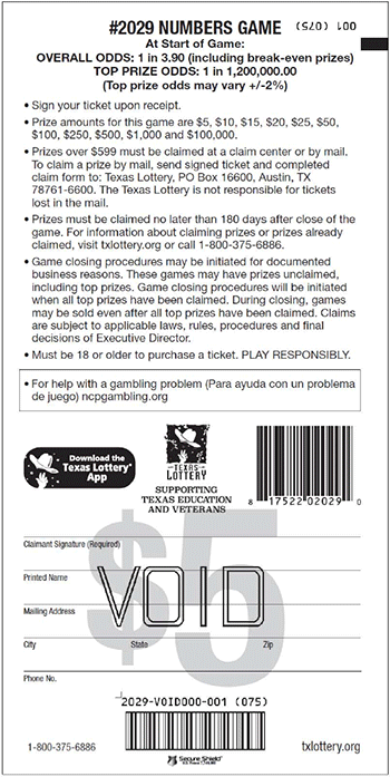 Image of Back of Numbers Game Ticket