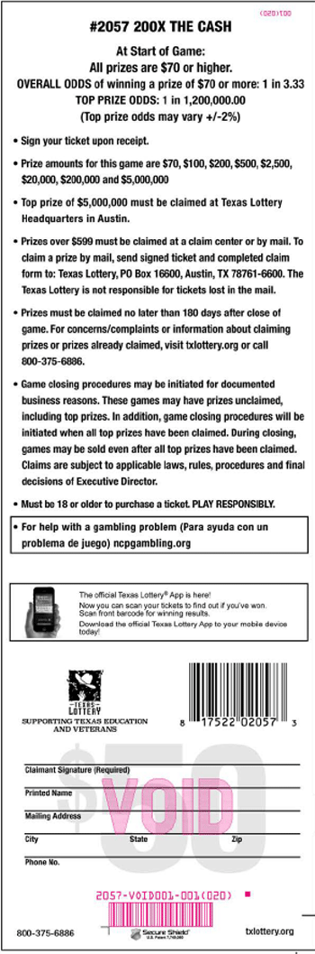 Image of Back of 200X The Cash Ticket