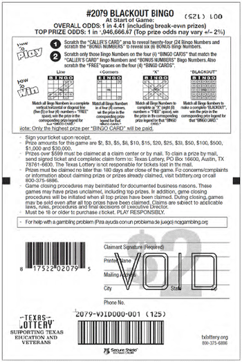 Image of Back of Blackout Bingo Ticket