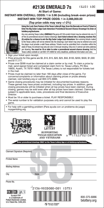 Image of Back of Emerald 7s Ticket