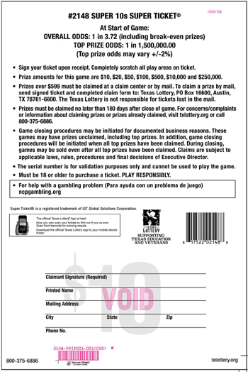 Image of Back of Super 10s Super Ticket Ticket