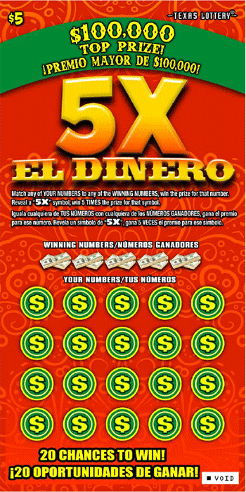 Image of Front of 5X El Dinero Ticket