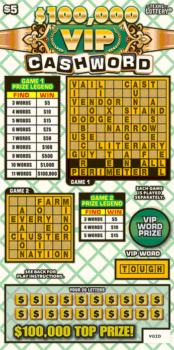 Image of Front of $100,000 VIP Cashword Ticket