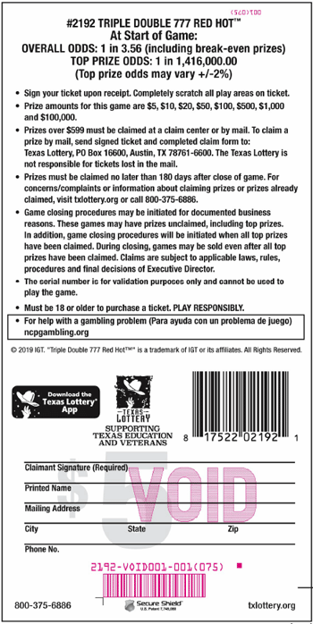 Image of Back of Triple Double 777 Red Hot™ Ticket