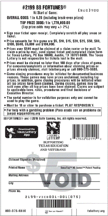 Image of Back of 88 Fortunes&reg; Ticket