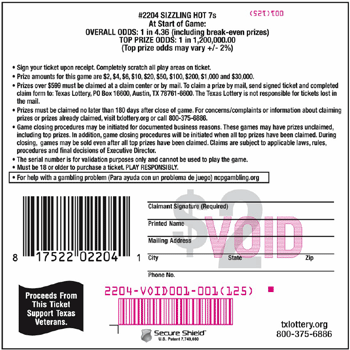 Image of Back of Sizzling Hot 7s Ticket