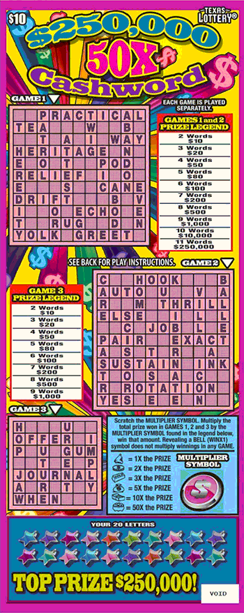 Image of Front of $250,000 50X Cashword Ticket