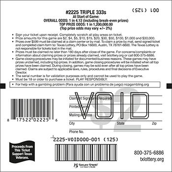 Image of Back of Triple 333s Ticket