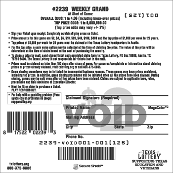 Image of Back of Weekly Grand Ticket