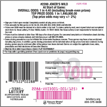 Image of Back of Joker's Wild Ticket