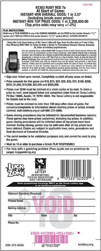 Image of Back of Ruby Red 7s Ticket