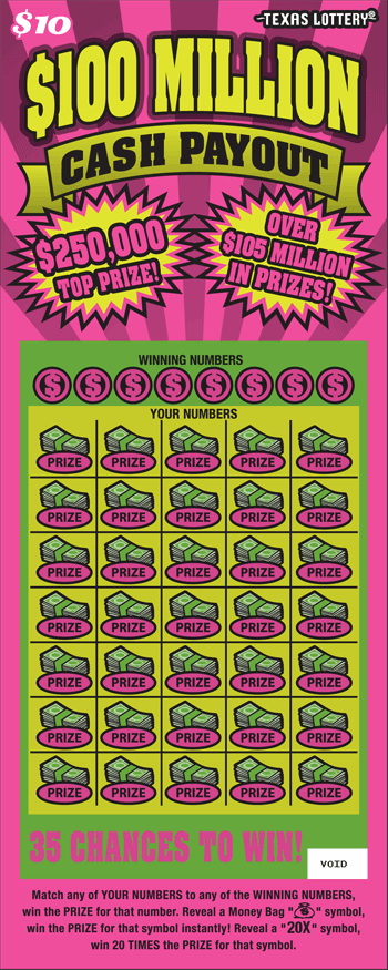 Image of Front of $100 Million Cash Payout Ticket