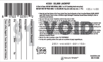 Image of Back of $5,000 Jackpot Ticket