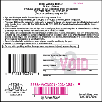 Image of Back of Match 3 Tripler Ticket