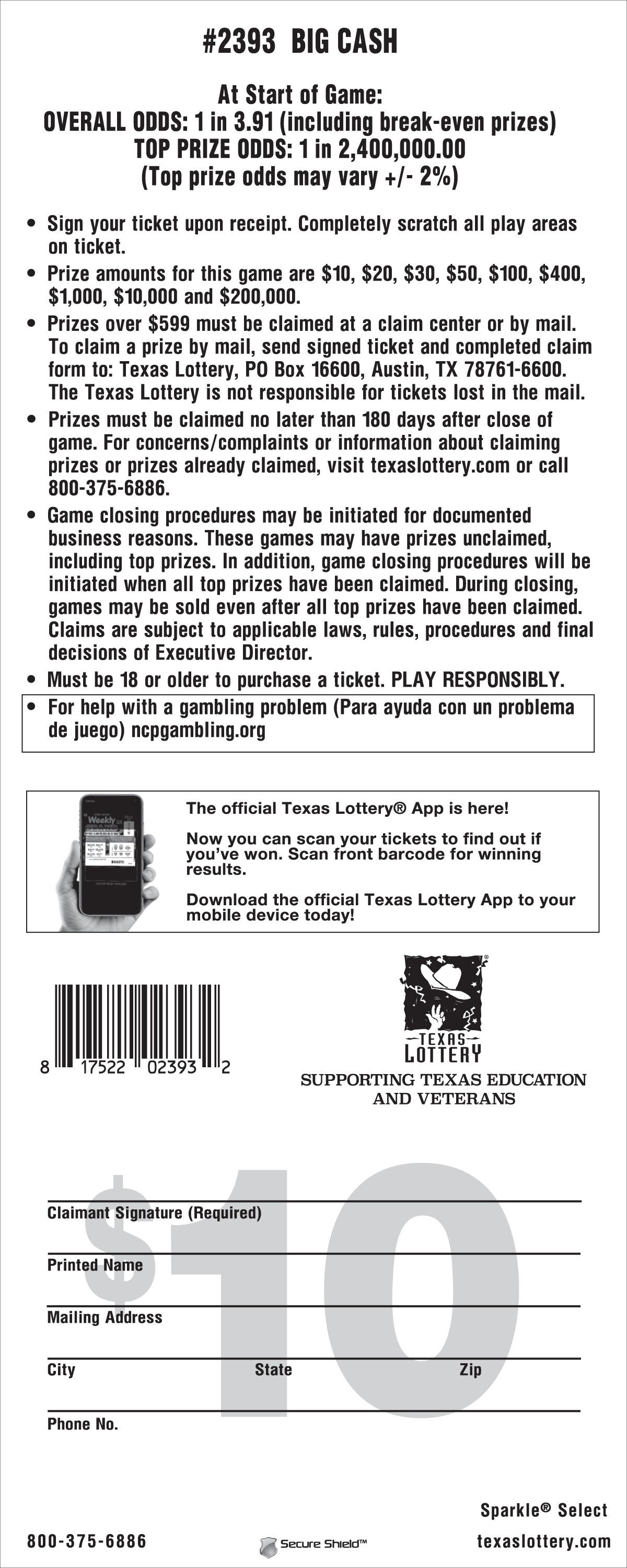 Image of Back of Big Cash Ticket