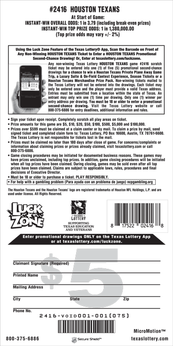Image of Back of Houston Texans Ticket
