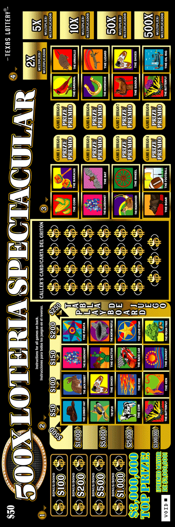 Image of Front of 500X Loteria Spectacular Ticket