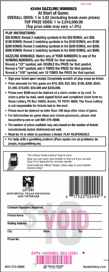 Image of Back of Dazzling Winnings Ticket