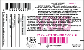Image of Back of 20X Power Blitz Ticket