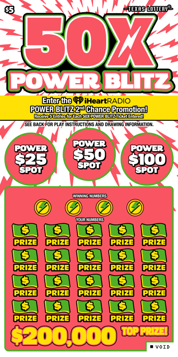 Image of Front of 50X Power Blitz Ticket