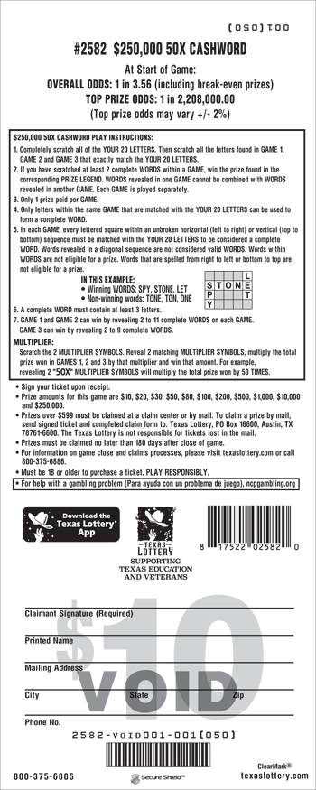 Image of Back of $250,000 50X Cashword Ticket