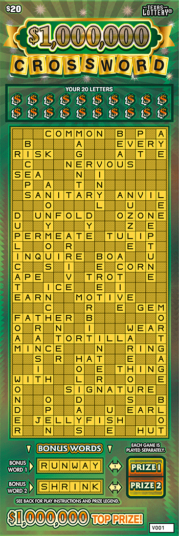 Image of Front of $1,000,000 Crossword Ticket