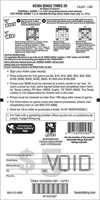 Image of Back of Bingo Times 20 Ticket