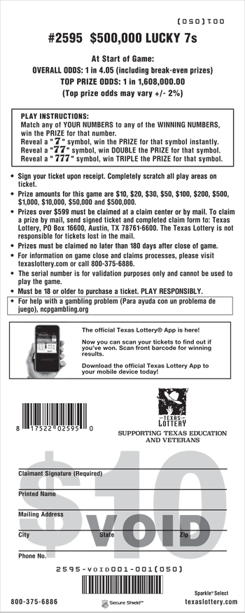 Image of Back of $500,000 Lucky 7s Ticket