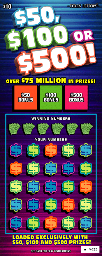 Image of Front of $50, $100 OR $500! Ticket