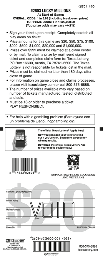Image of Back of Lucky Millions Ticket