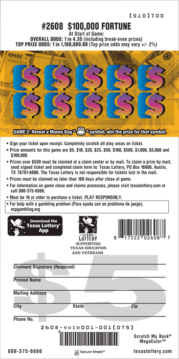 Image of Back of $100,000 Fortune Ticket