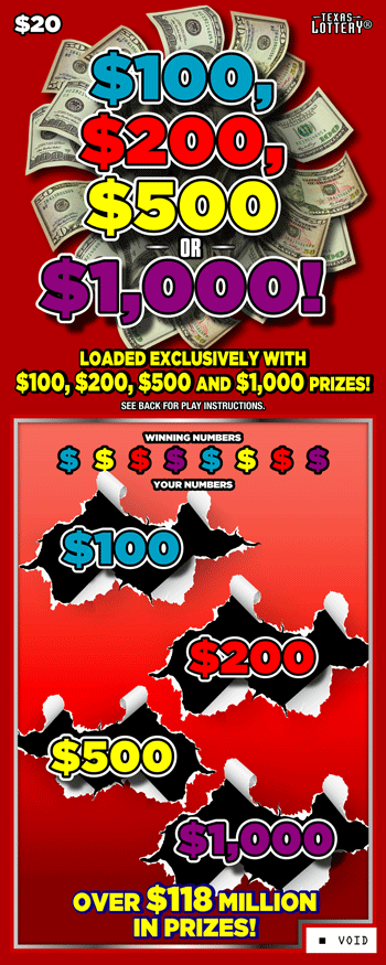 Image of Front of $100, $200, $500 OR $1,000! Ticket