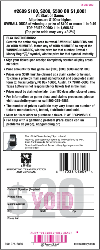 Image of Back of $100, $200, $500 OR $1,000! Ticket