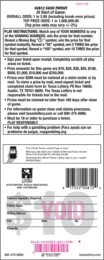 Image of Back of Cash Payout Ticket