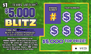 Image of Front of $5,000 Blitz Ticket